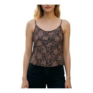 Karma Highway Boho Floral Print Camisole One Size Cropped Pink/Black Slit Back